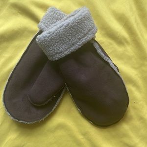Suede and Faux Shearling Mittens